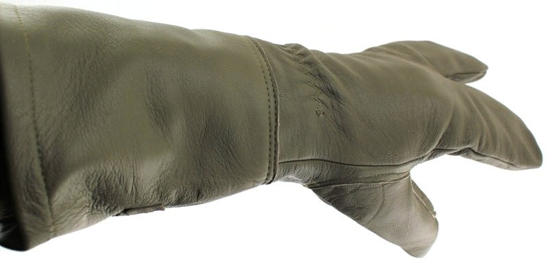 German Military Cycle Leather Gloves 2 - Finger Germany Large Lg Olive Gauntlet - Random Bike Parts