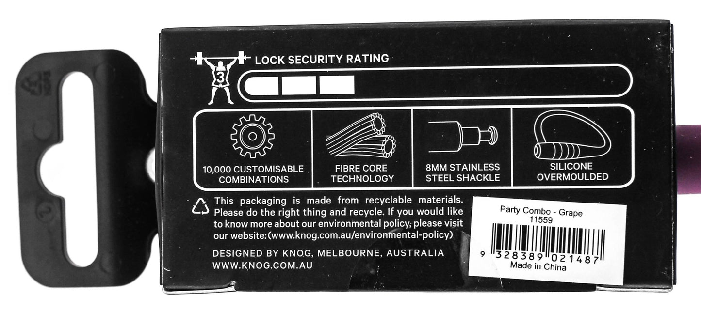 Knog Party Combo 620mm Combination Bike Lock Braided Steel Grape Purple New - Random Bike Parts