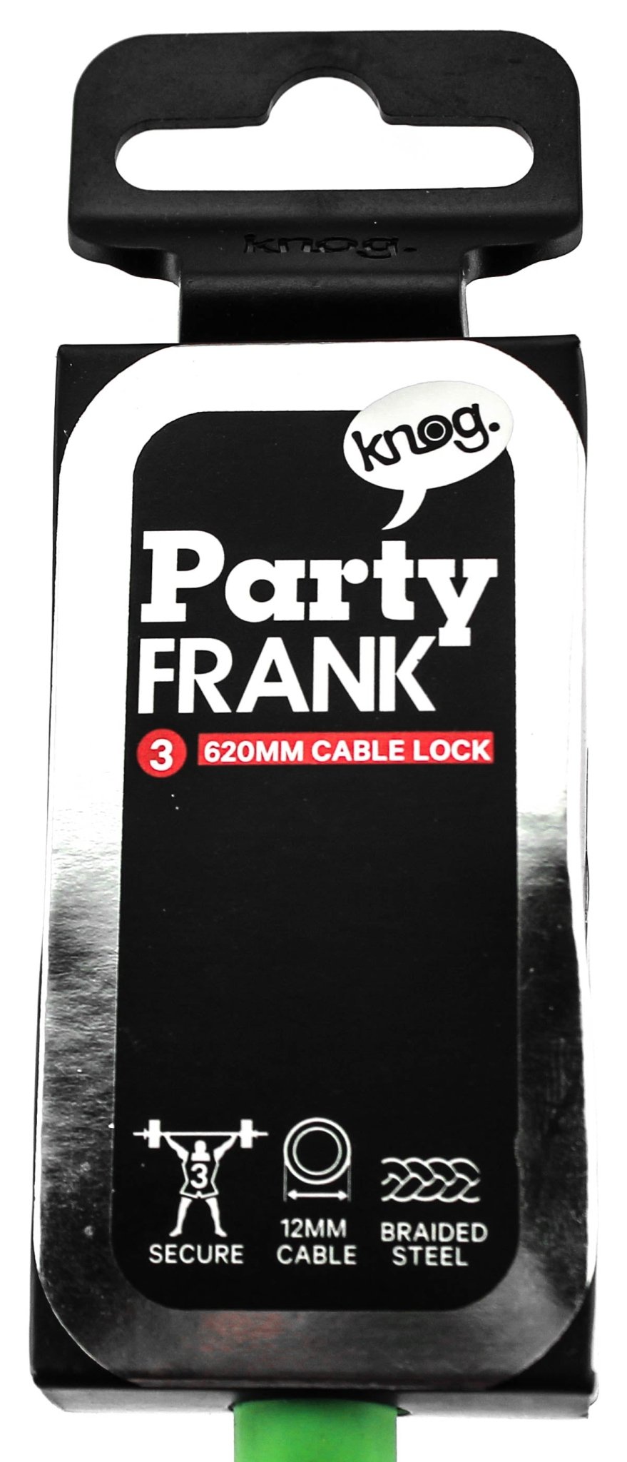 KNOG PARTY FRANK 620mm Cable Bike Lock With Bracket Lime Green Keyed Steel NEW - Random Bike Parts