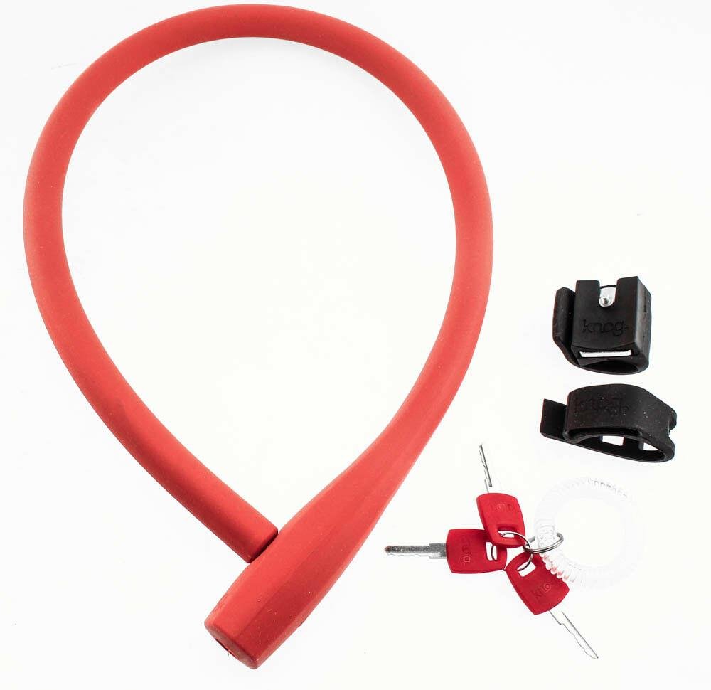 KNOG KRANSKY 880mm Cable Bike Lock With Bracket Red Keyed QR Mount NEW - Random Bike Parts