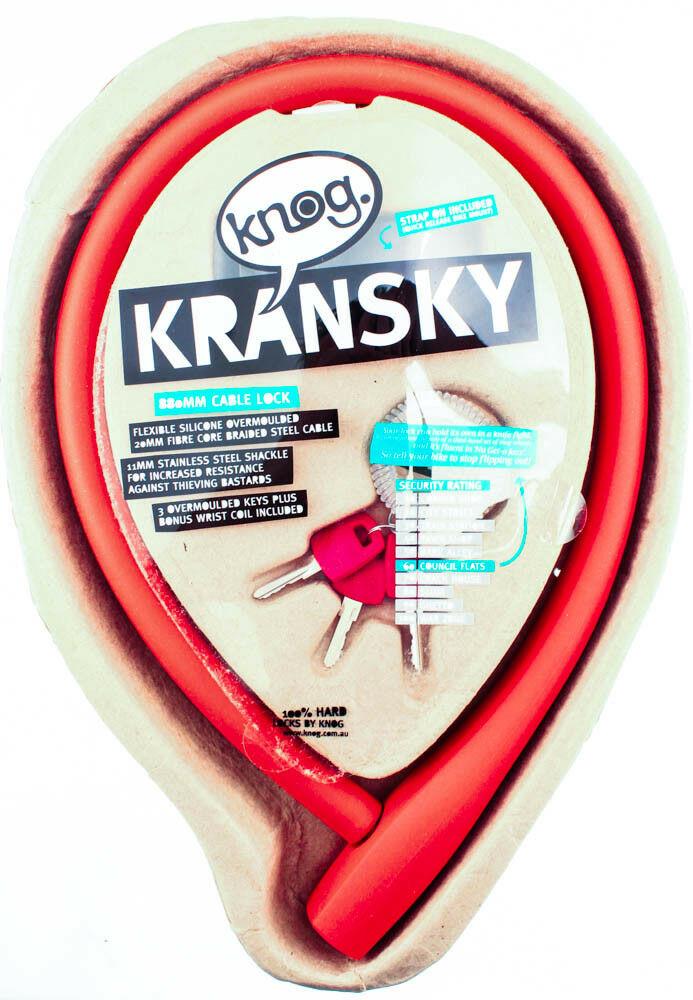 KNOG KRANSKY 880mm Cable Bike Lock With Bracket Red Keyed QR Mount NEW - Random Bike Parts