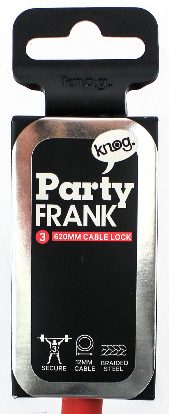 KNOG PARTY FRANK 620mm Cable Bike Lock With Bracket Red Keyed Steel NEW - Random Bike Parts