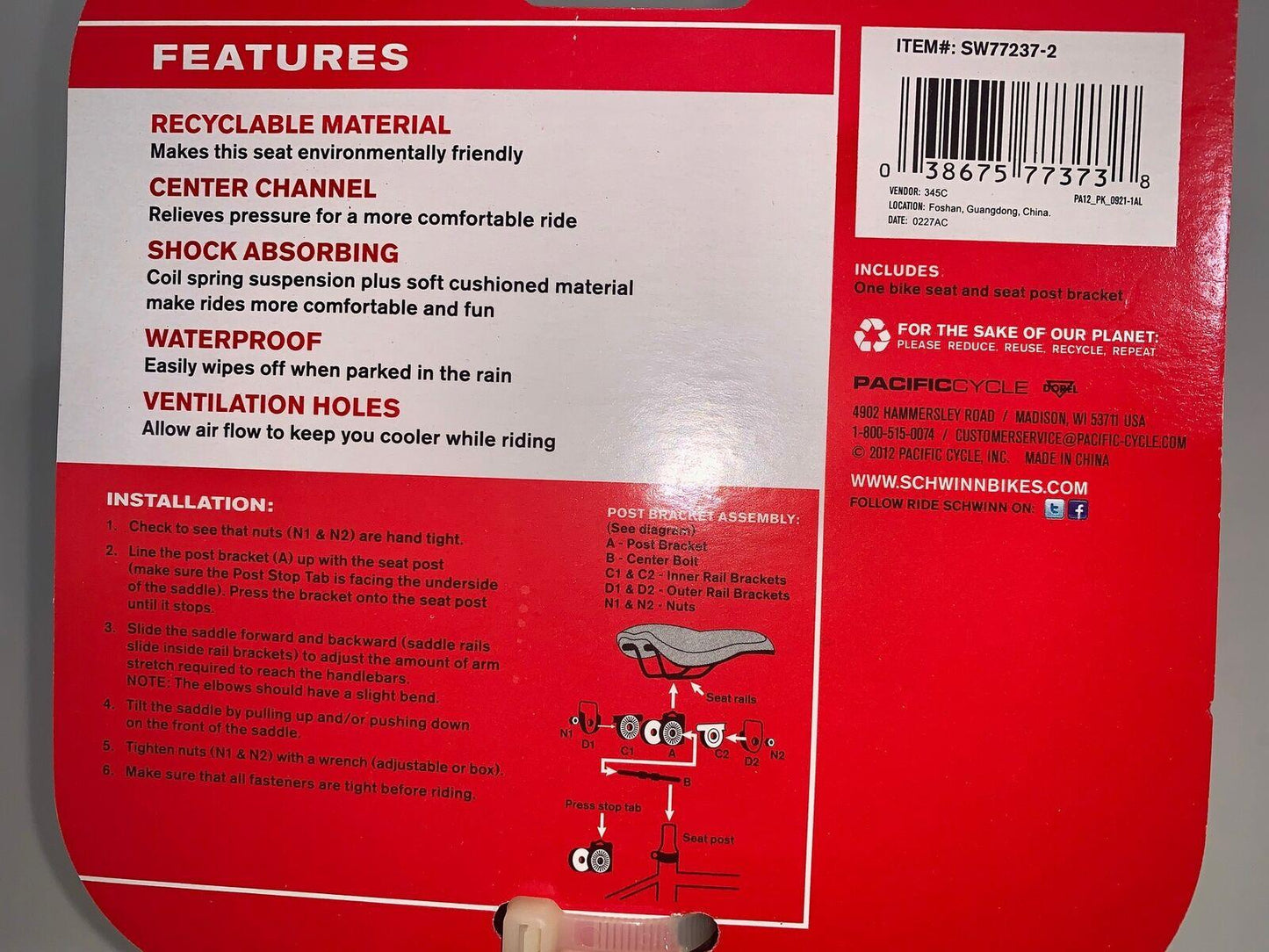 Schwinn Eco Comfort Spring Suspension Bike Seat Lime Green Bike Saddle Seat NEW