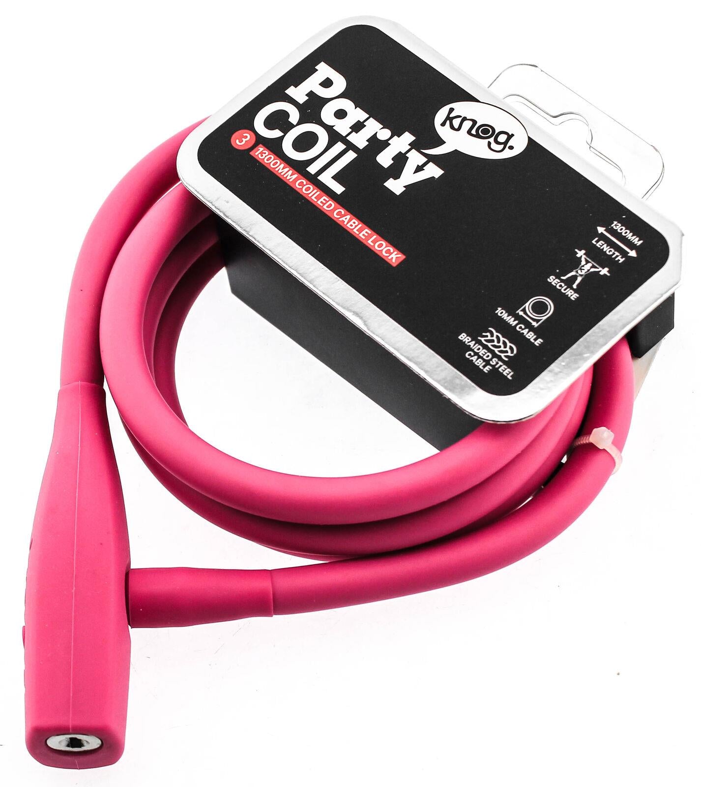 Knog Party Coil 1300mm Coiled Cable Bike Lock Braided Steel Rose Pink NEW - Random Bike Parts