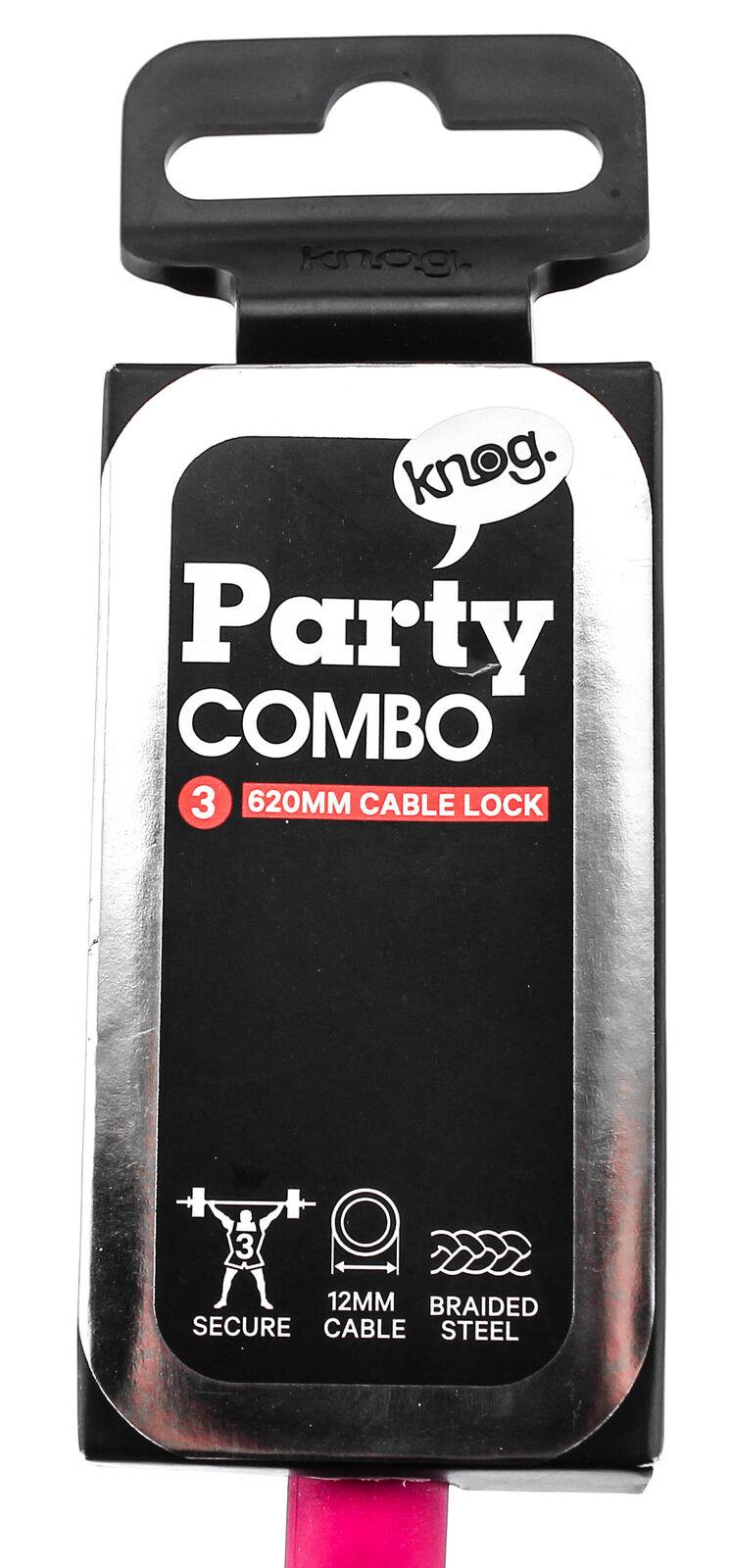 Lot of 3 Knog Party Combo 620mm Combination Bike Lock Braided Steel Pink New