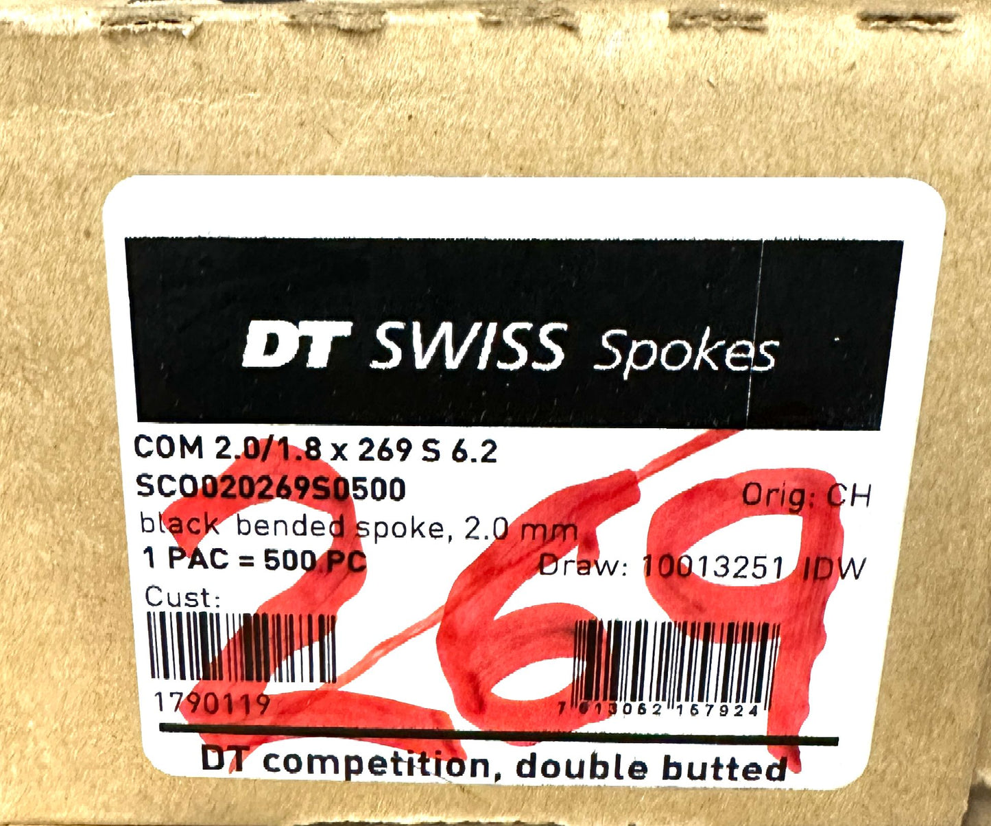 DT SWISS COMPETITION Spokes Black J-bend 2.0/1.8mm 14/15/14 DB 269mm 20/Count