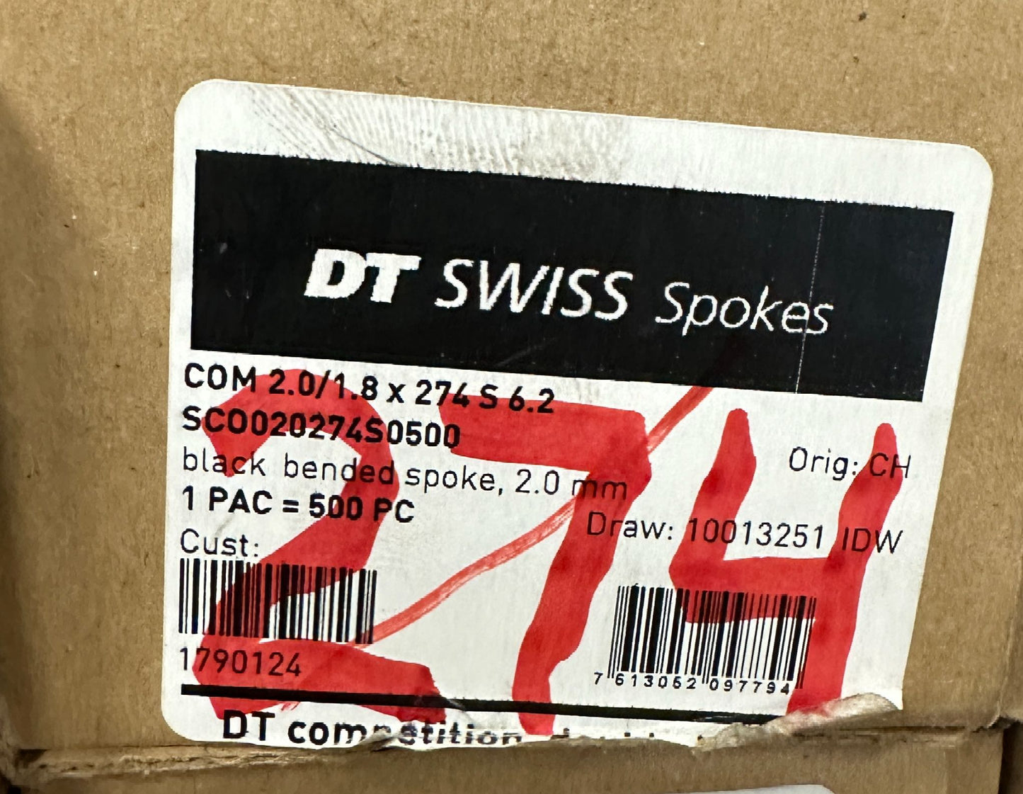 DT SWISS COMPETITION Spokes Black J-bend 2.0/1.8mm 14/15/14 DB 274mm 20/Count