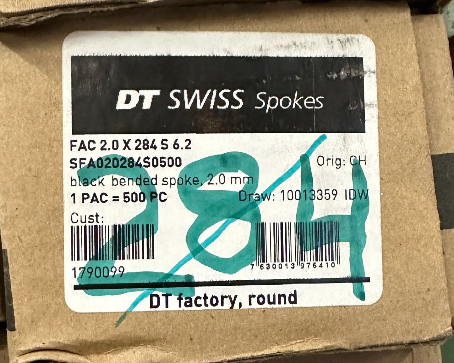 DT SWISS Champion Round Black Spokes Black J-bend 2.0 mm 284mm 100/Count