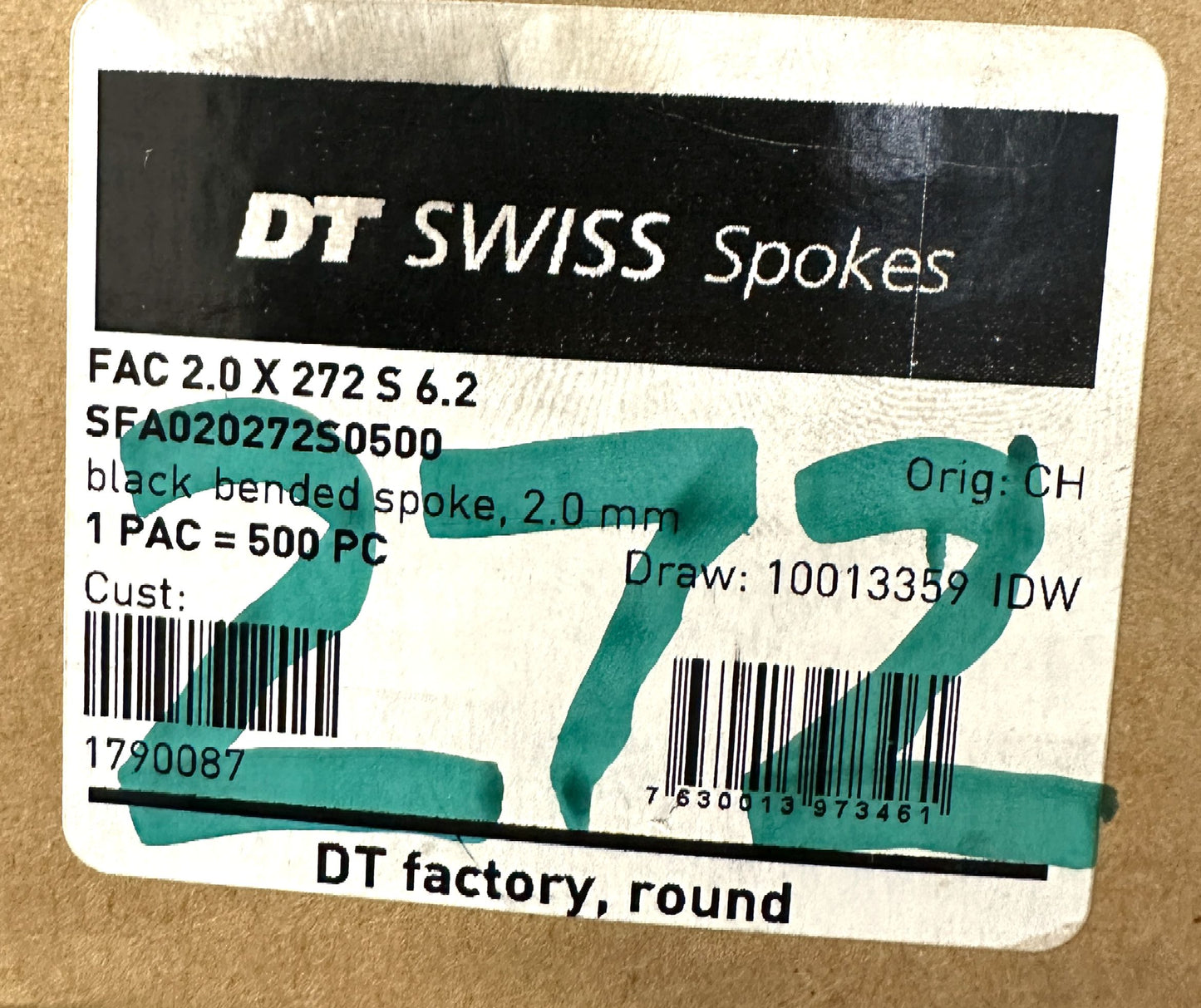 DT SWISS Champion Round Black Spokes Black J-bend 2.0 mm 272mm 20/Count
