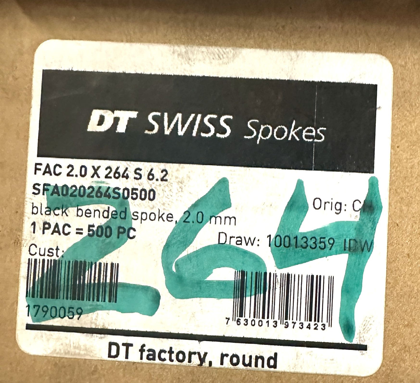 DT SWISS Champion Round Black Spokes Black J-bend 2.0 mm 264mm 20/Count