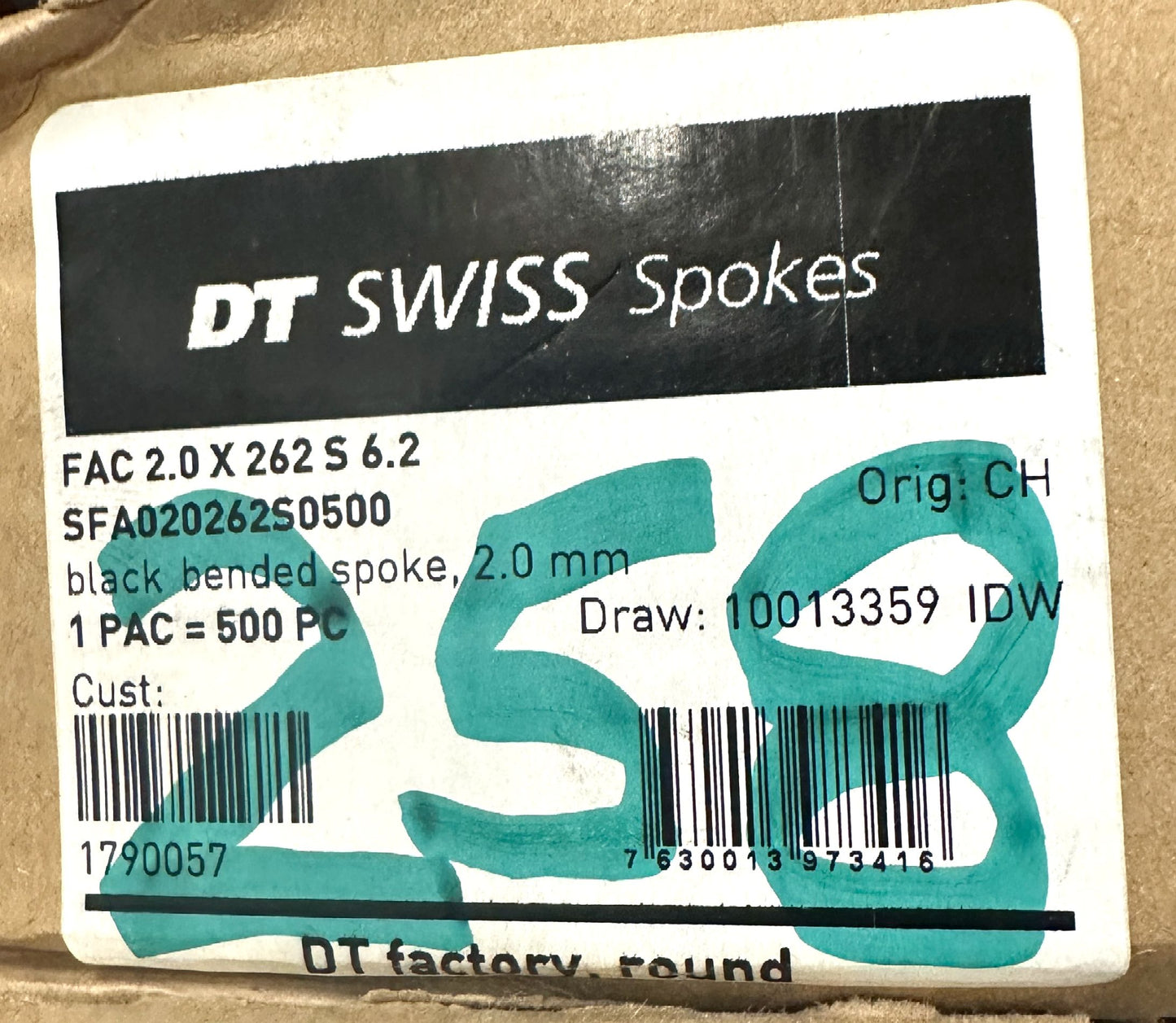 DT SWISS Champion Round Black Spokes Black J-bend 2.0 mm 258mm 100/Count Bulk