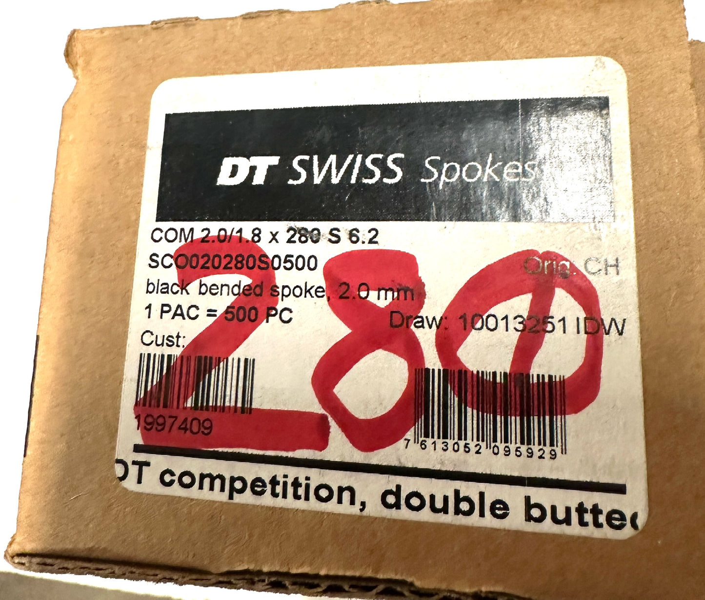DT SWISS COMPETITION Spokes Black J-bend 2.0/1.8mm 14/15/14 DB 280mm 20/Count