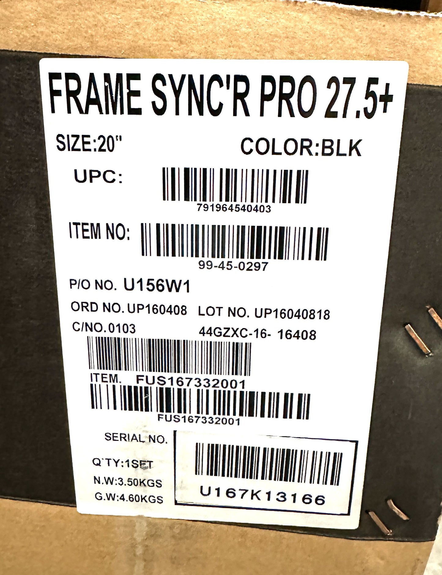 2017 Diamondback 20" SYNC'R PRO 27.5+ Hardtail Alloy Mountain Frame New NOS