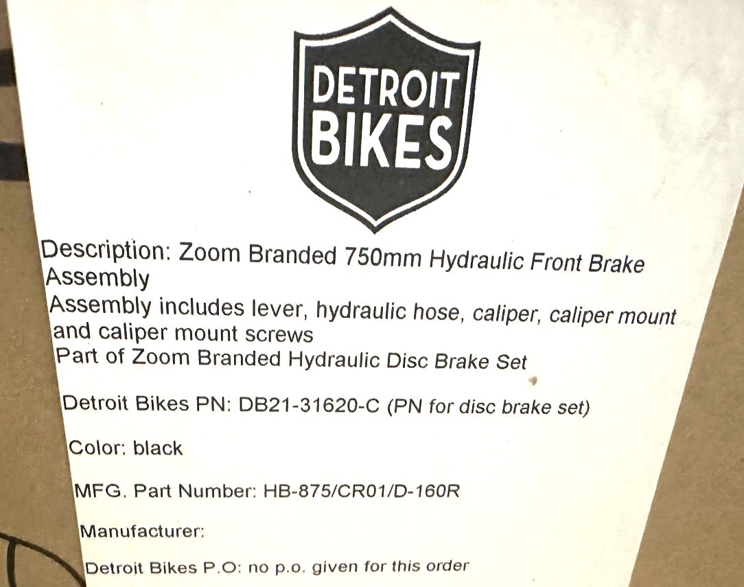 ZOOM HB-875 Bicycle Hydraulic Disc Brake Bike Front 750mm IS/PM New