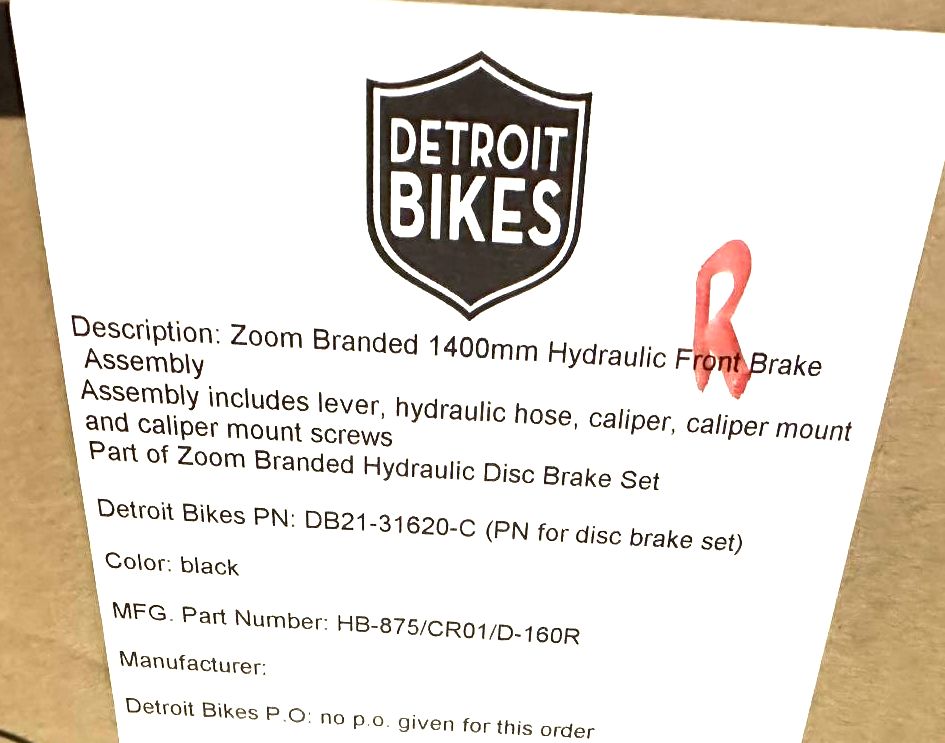 ZOOM HB-875 Bicycle Hydraulic Disc Brake Bike Front/Rear 750mm 1400mm IS/PM New