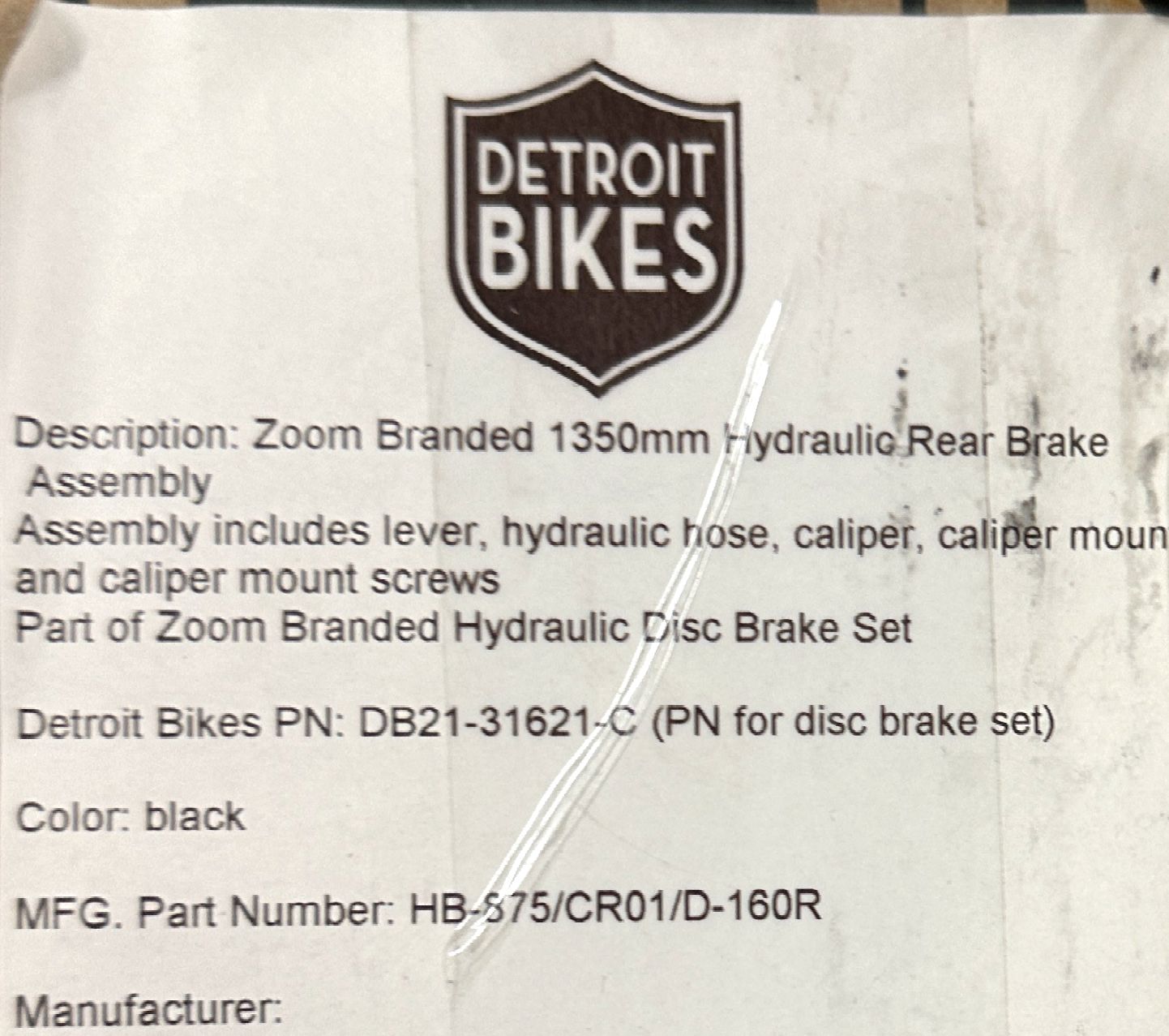 ZOOM HB-875 Bicycle Hydraulic Disc Brake Bike Rear 1350mm IS/PM New