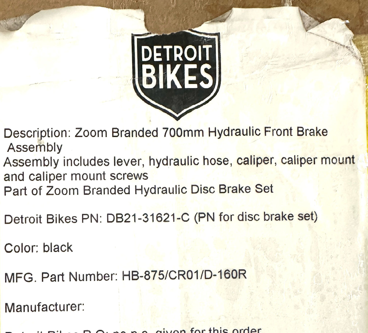 ZOOM HB-875 Bicycle Hydraulic Disc Brake Bike Front 700mm IS/PM New