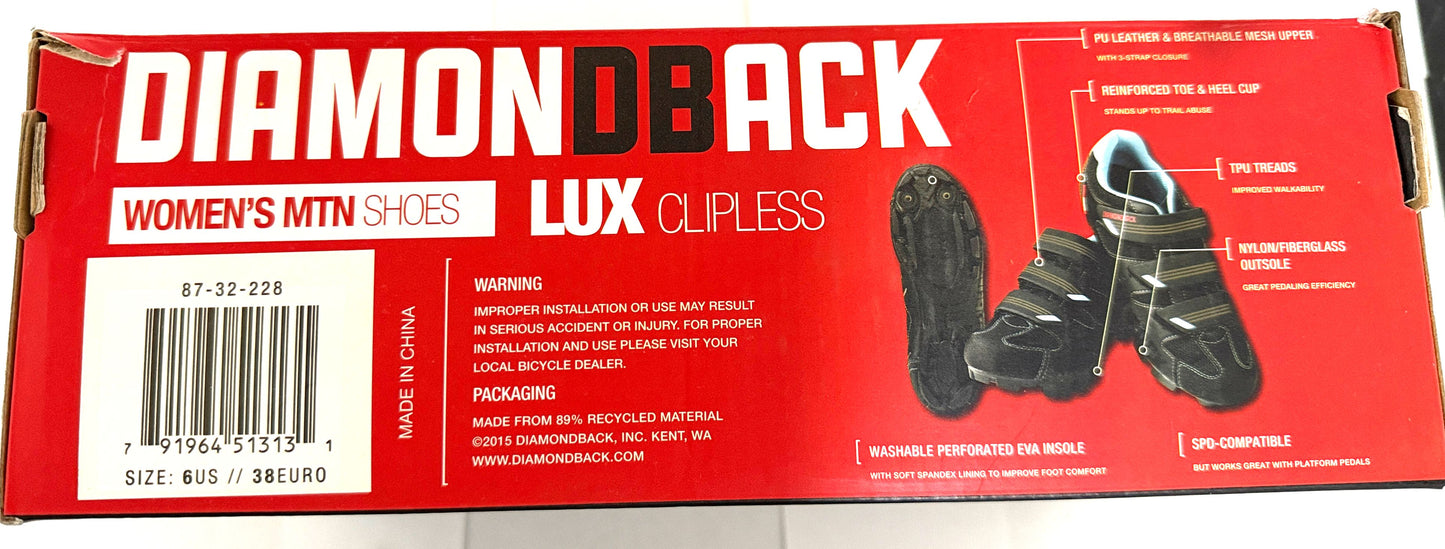 Diamondback Lux Mountain Bike Shoes Womens 6 US 38 Euro Clipless black