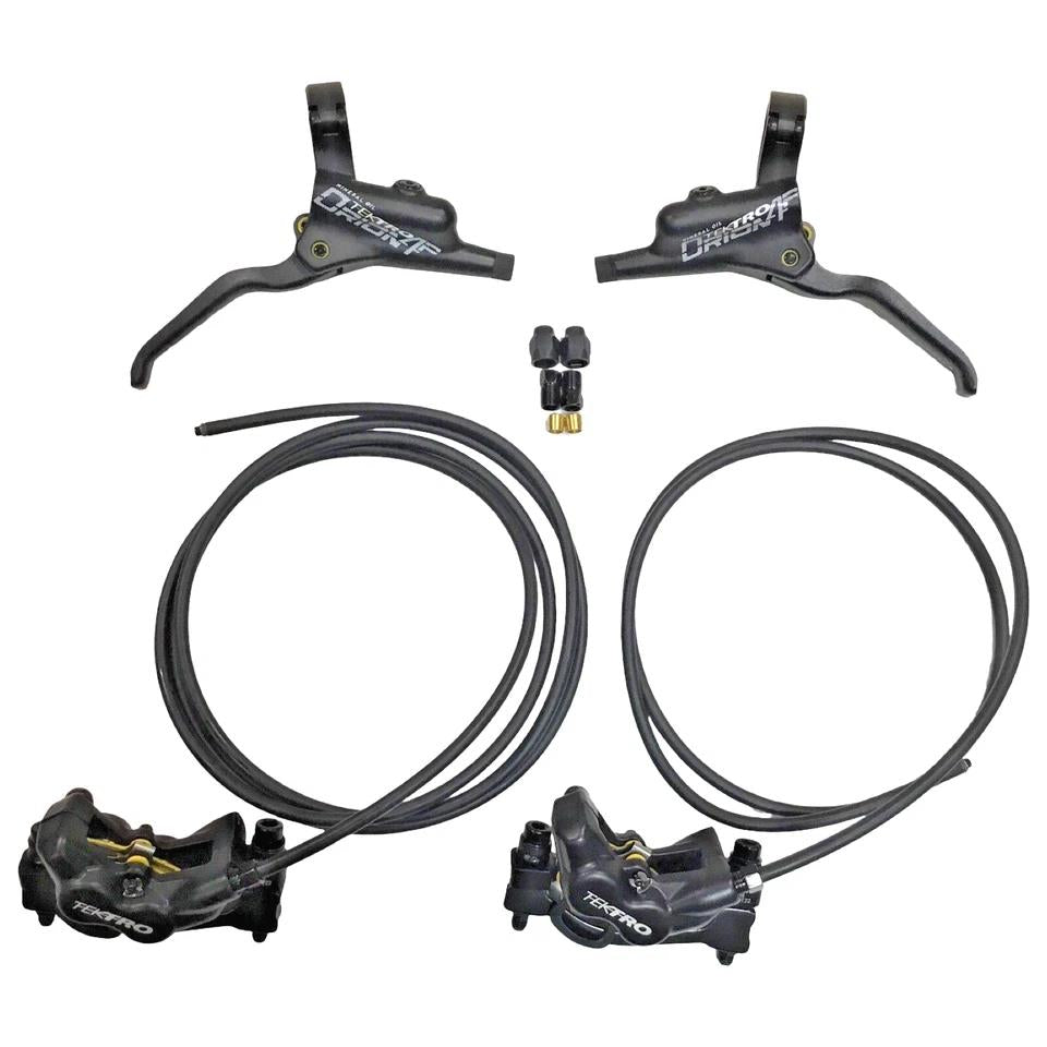 Tektro Orion 4P M745 hydraulic disc brake set, front and rear, 4-piston post mount calipers with 900/1800mm hoses for MTB