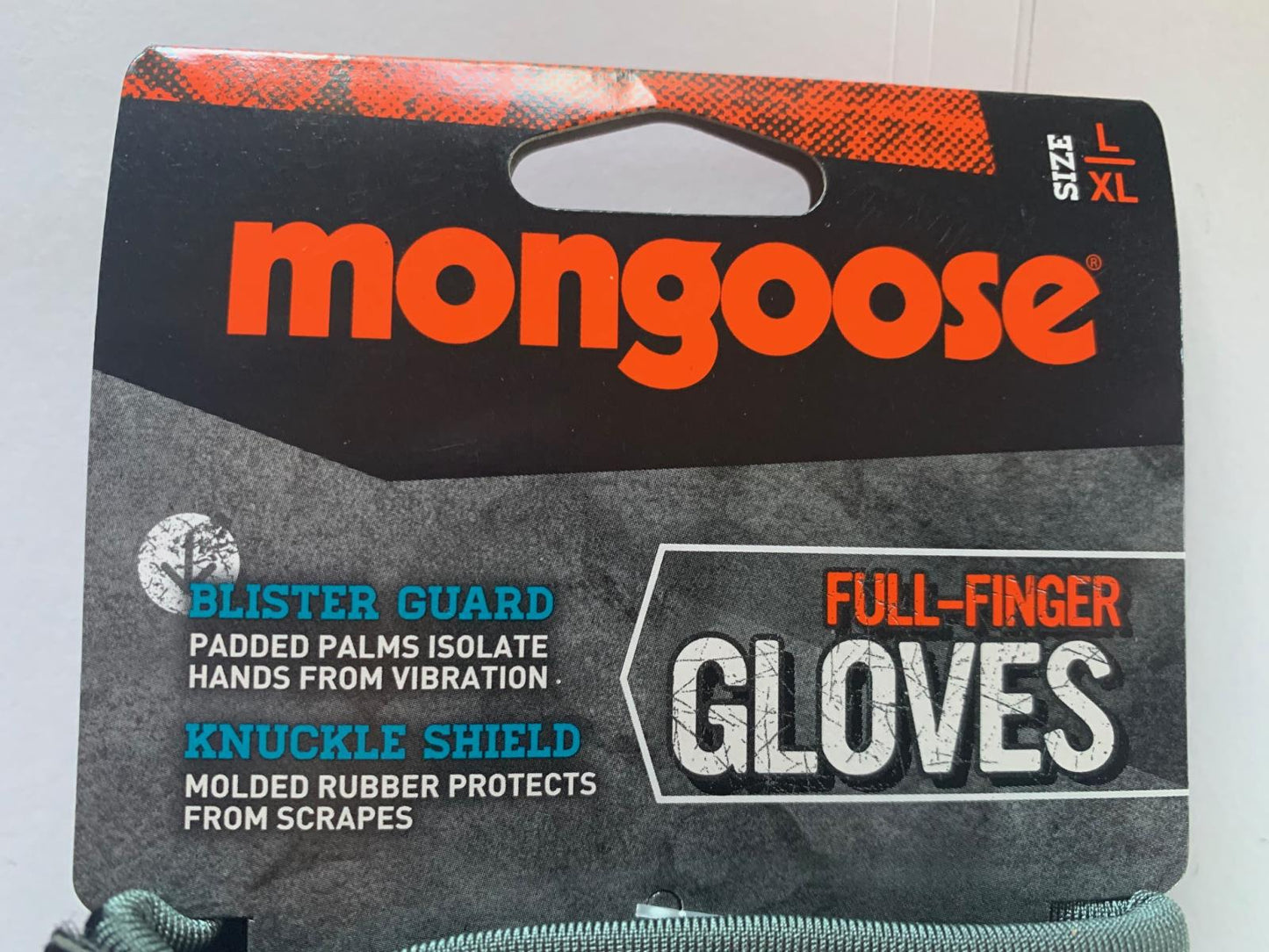 Mongoose L/XL Full Finger Bike Bicycle Padded Gloves Black BMX Mountain New