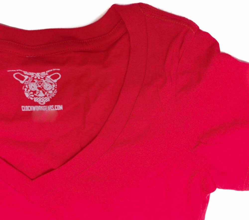 CLOCKWORK GEARS LET'S RIDE Women's Lg T-Shirt Short Sleeve Red V-Neck Cotton NEW - Random Bike Parts