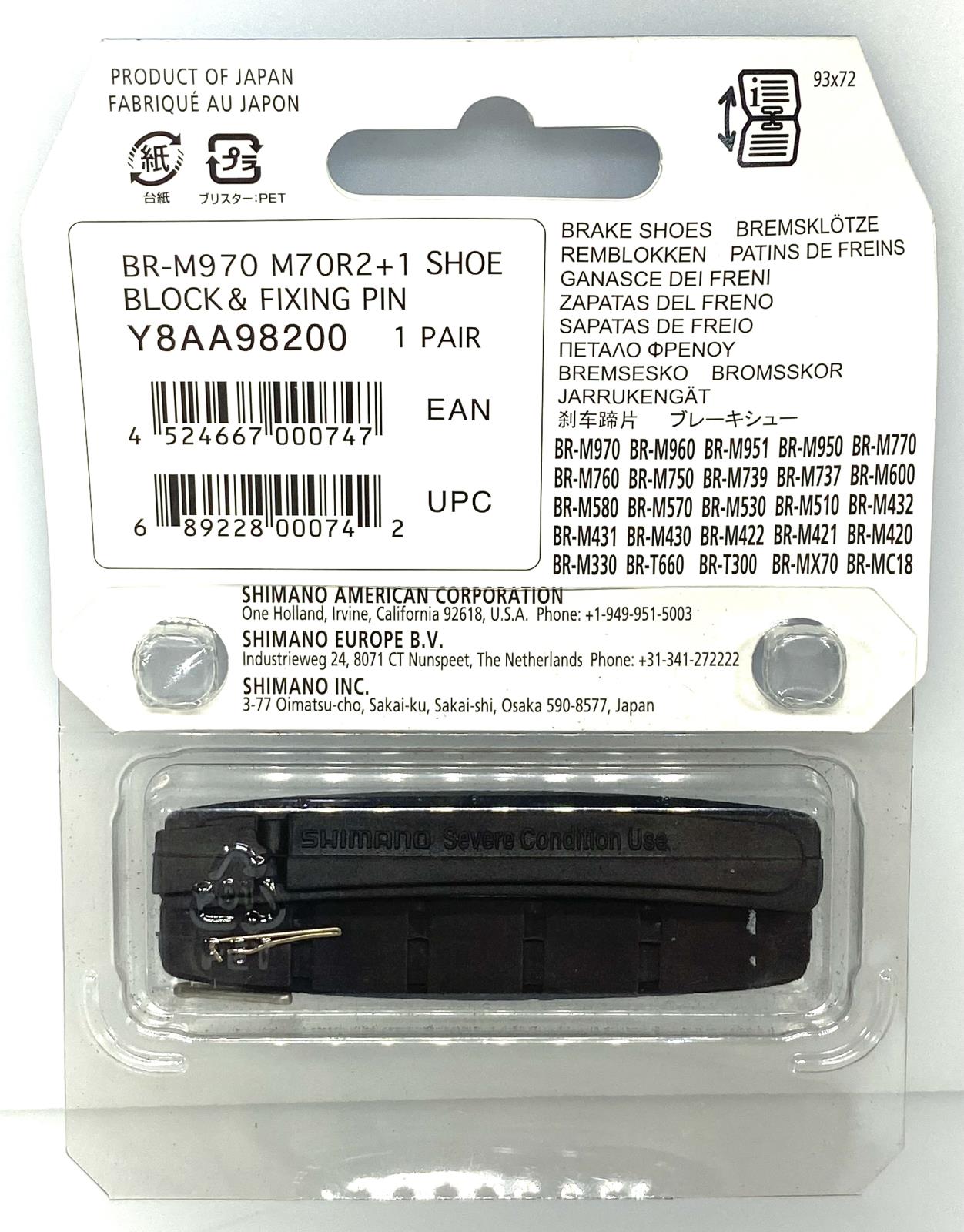 Shimano M70R2 Severe Set Road Rim Bike Brake Pads Black New