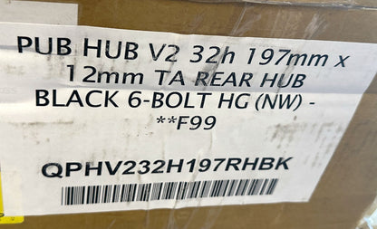 PUB HUB V2 32h 197mm x 12mm TA REAR HUB BLACK 6-BOLT HG 11 spd New