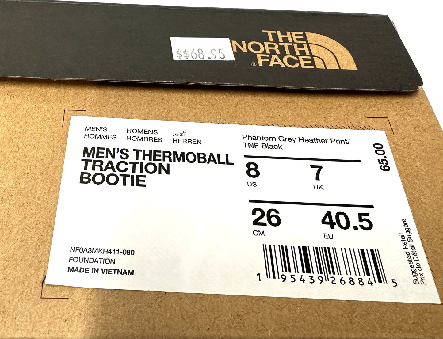 THE NORTH FACE Men's ThermoBall Traction Bootie Grey Heather 8 US 40.5 EU New