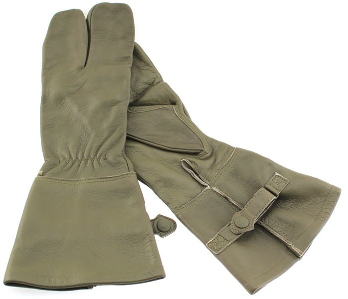 German Military Cycle Leather Gloves 2 - Finger Germany Large Lg Olive Gauntlet - Random Bike Parts