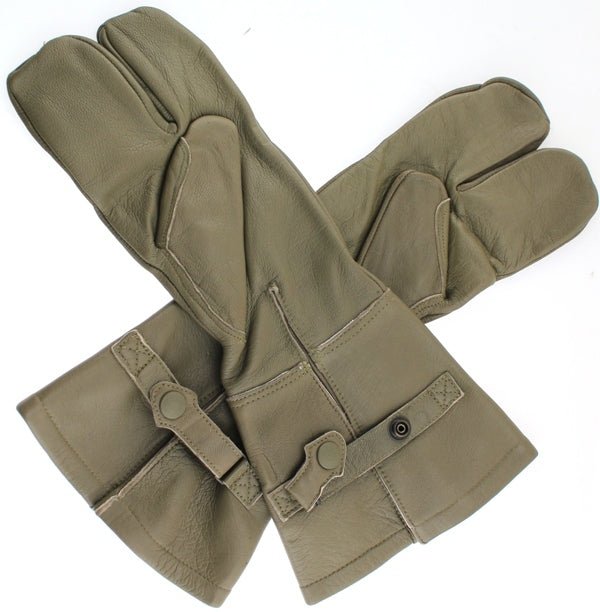 German Military Cycle Leather Gloves 2 - Finger Germany Large Lg Olive Gauntlet - Random Bike Parts