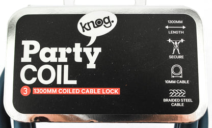 Knog Party Coil 1300mm Coiled Cable Bike Lock 10mm Braided Steel Indigo NEW - Random Bike Parts