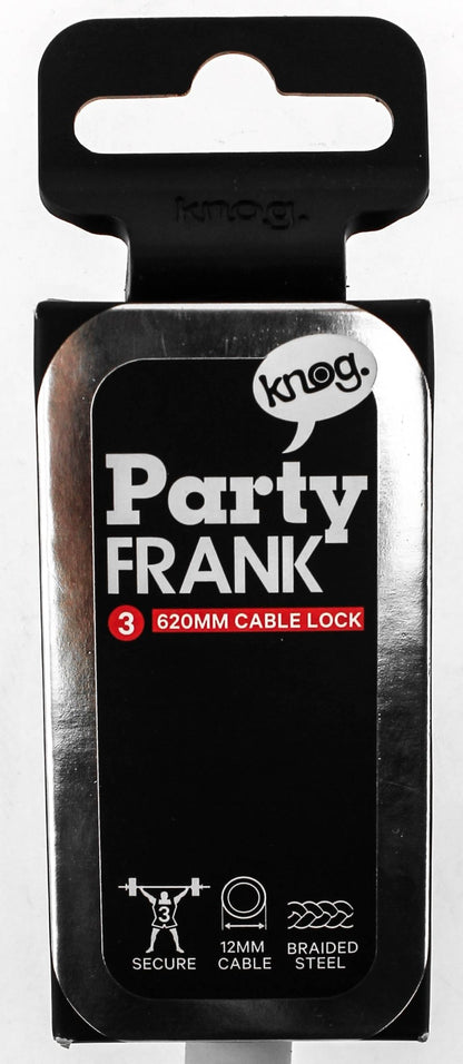 KNOG PARTY FRANK 620mm Cable Bike Lock With Bracket White Keyed Steel NEW - Random Bike Parts
