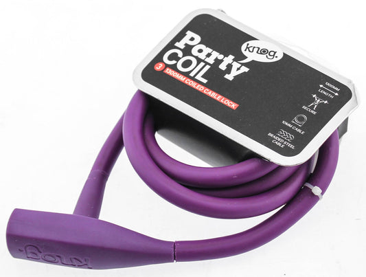 Knog Party Coil 1300mm Coiled Cable Bike Lock Braided Steel Grape Purple NEW - Random Bike Parts
