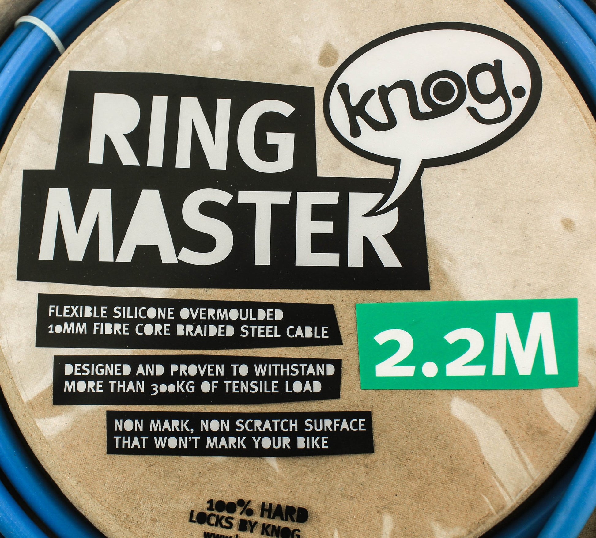 KNOG RING MASTER 2.2m Bike Cable Bike Silicone Over-Moulded Blue 10mm Steel NEW - Random Bike Parts