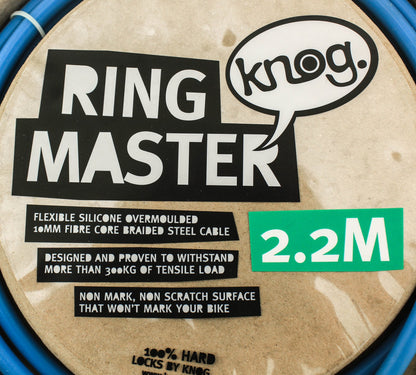 KNOG RING MASTER 2.2m Bike Cable Bike Silicone Over-Moulded Blue 10mm Steel NEW - Random Bike Parts