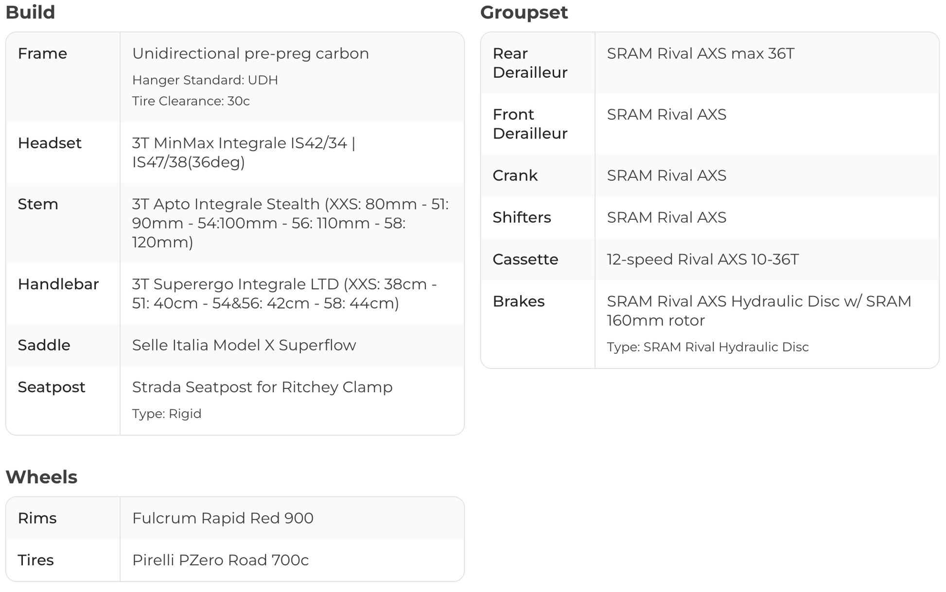 3T Strada Rival AXS 2×12 carbon road bike size 54 with SRAM Rival AXS