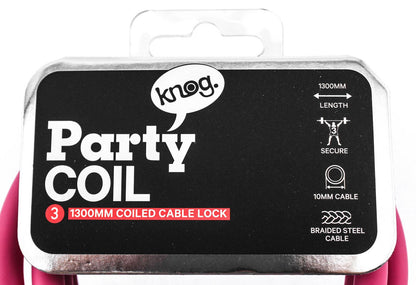 Knog Party Coil 1300mm Coiled Cable Bike Lock Braided Steel Rose Pink NEW - Random Bike Parts