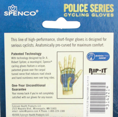 SPENCO POLICE RIP-IT X-Small Cycling Black Bike Padded Half Finger Gloves NEW