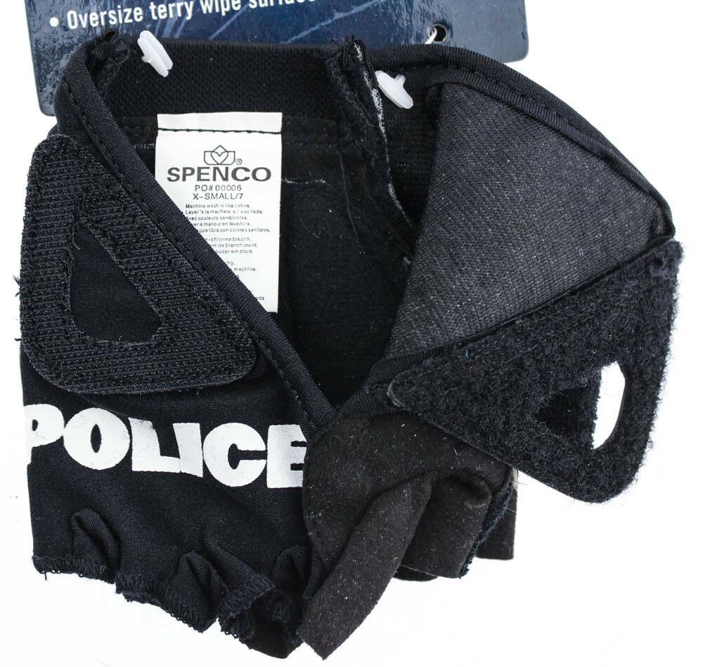 SPENCO POLICE RIP-IT X-Small Cycling Black Bike Padded Half Finger Gloves NEW