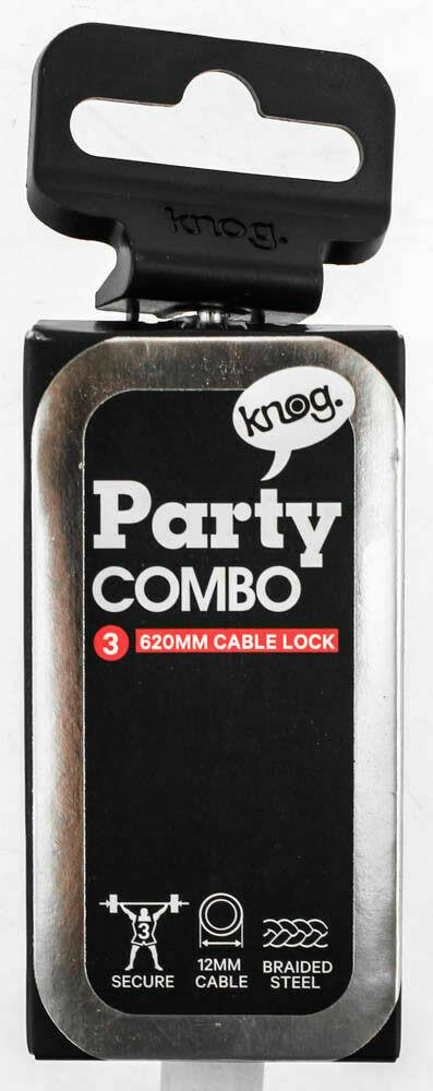 Knog Party Combo 620mm Cable Combination Bike Lock Braided Steel White New - Random Bike Parts