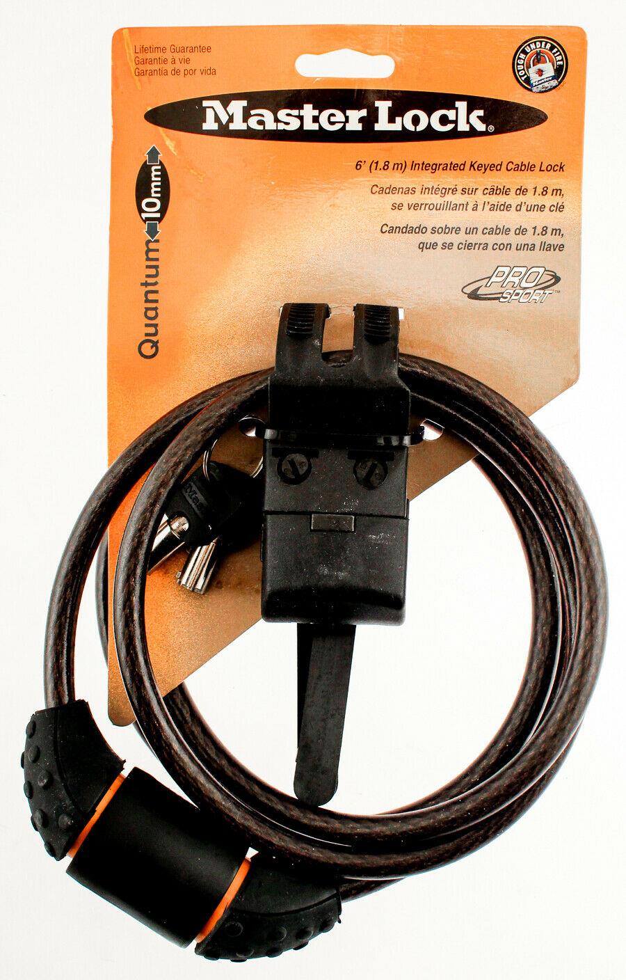 MASTER LOCK PRO SPORT 6' Integrated Keyed Cable Lock 10mm Bicycle 2 Keys NEW