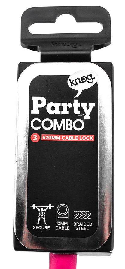 Lot of 3 Knog Party Combo 620mm Combination Bike Lock Braided Steel Pink New