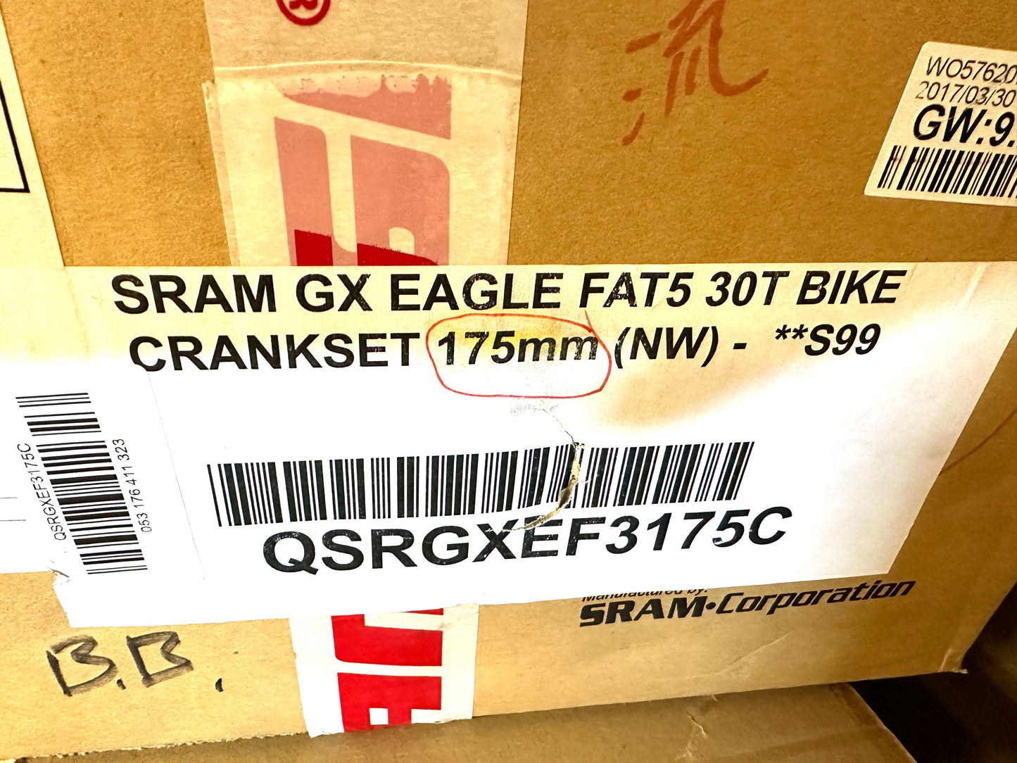 Sram GX Eagle 148 Alloy 175mm Fat Bike Crankset 30 tooth -4mm OFFSET 24mm New