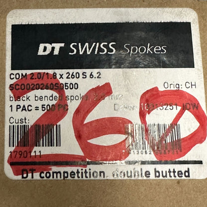 DT SWISS COMPETITION Spokes Black J-bend 2.0/1.8mm 14/15/14 DB 260mm 20/Count - Random Bike Parts