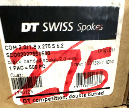 DT SWISS COMPETITION Spokes Black J-bend 2.0/1.8mm 14/15/14 DB 275mm 20/Count