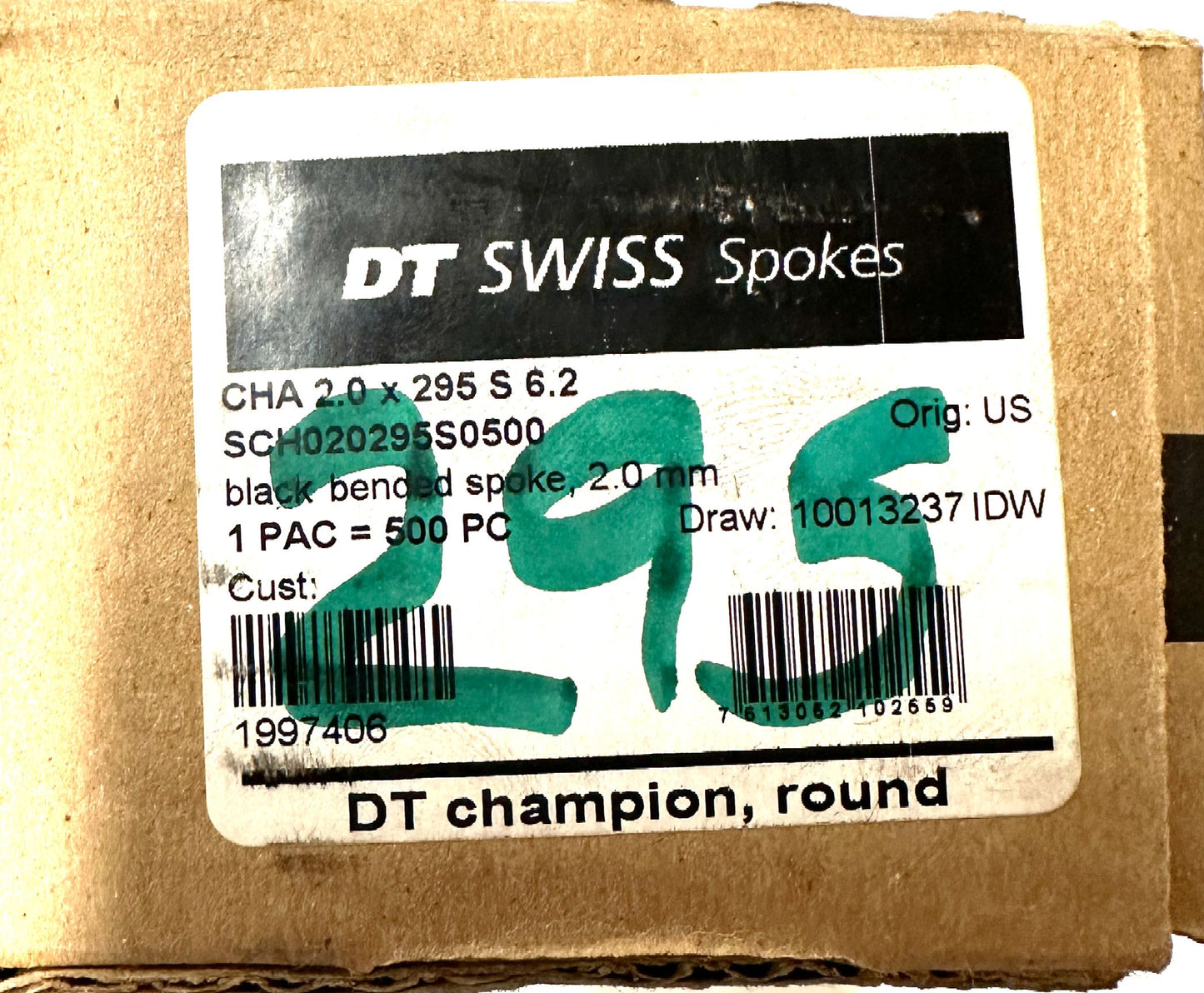 DT SWISS Champion Round Black Spokes Black J-bend 2.0 mm 295mm 20/Count