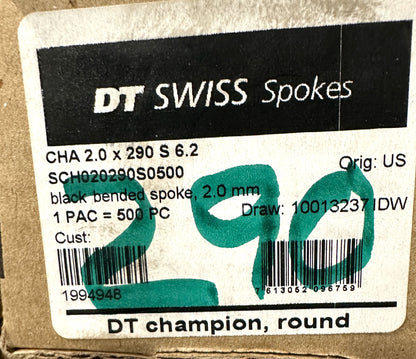 DT SWISS Champion Round Black Spokes Black J-bend 2.0 mm 290mm 20/Count