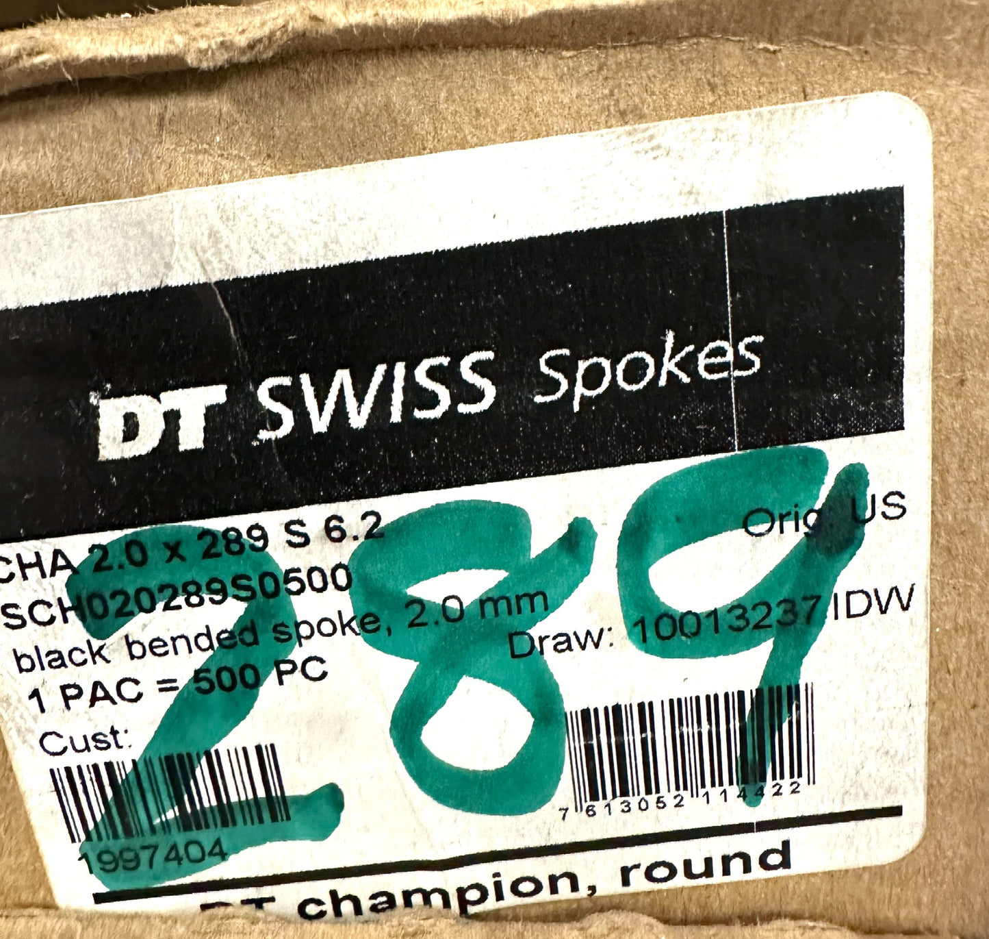 DT SWISS Champion Round Black Spokes Black J-bend 2.0 mm 289mm 20/Count