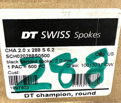 DT SWISS Champion Round Black Spokes Black J-bend 2.0 mm 288mm 20/Count