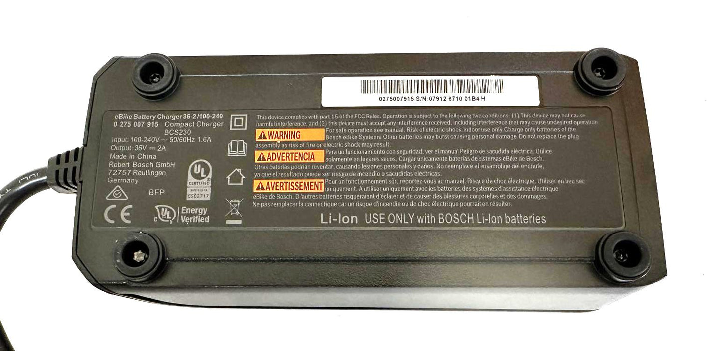 Bosch Ebike Compact Charger BCS230 0 275 007 915 Output 36v 2a 100-240V No Cord